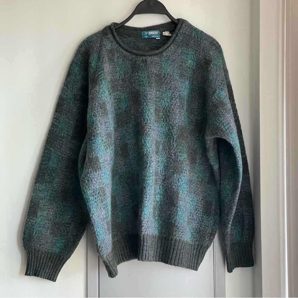 Vintage Signor Angelo Gray and Teal Wool and Mohair Sweater